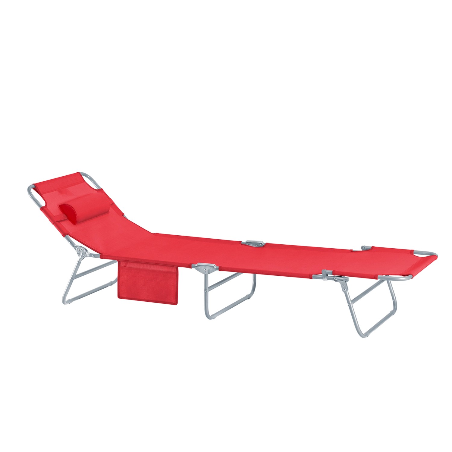 SoBuy Gartenliege mit Seitentasche Klappbar Metall Rot OGS35-R günstig online kaufen