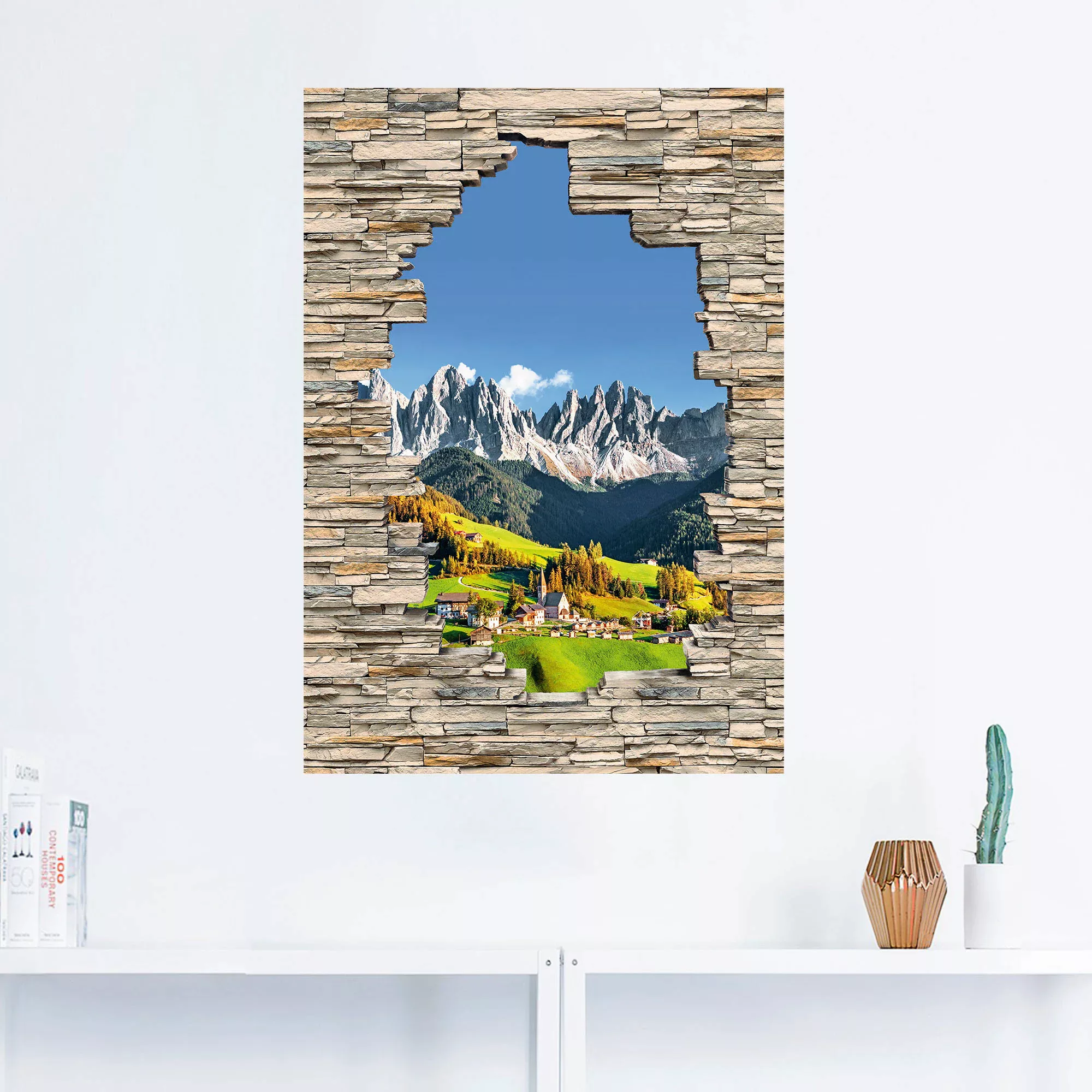 Artland Wandbild "Alpen Berge Santa Maddalena Stein Mauer", Berge & Alpenbi günstig online kaufen