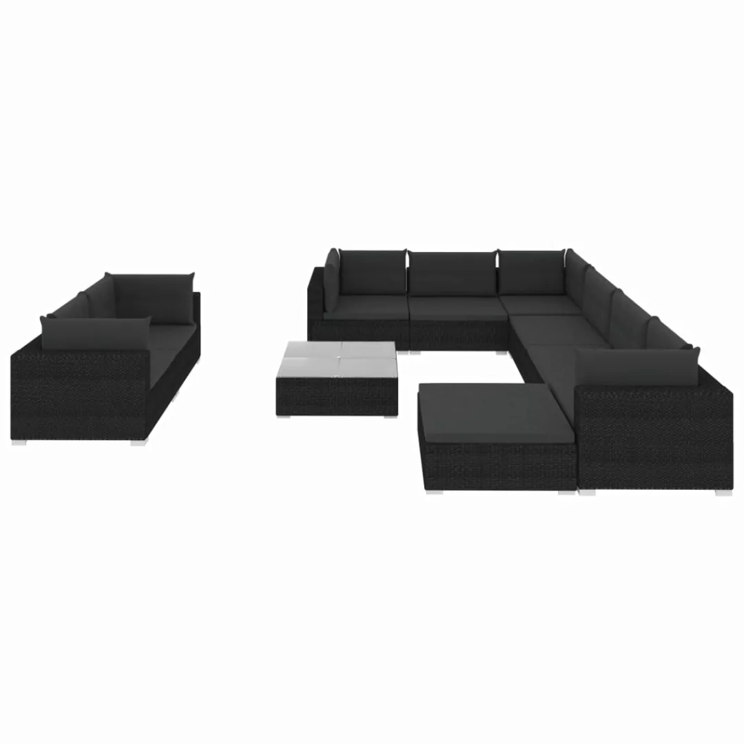 10-tlg. Garten-lounge-set Mit Auflagen Poly Rattan Schwarz günstig online kaufen