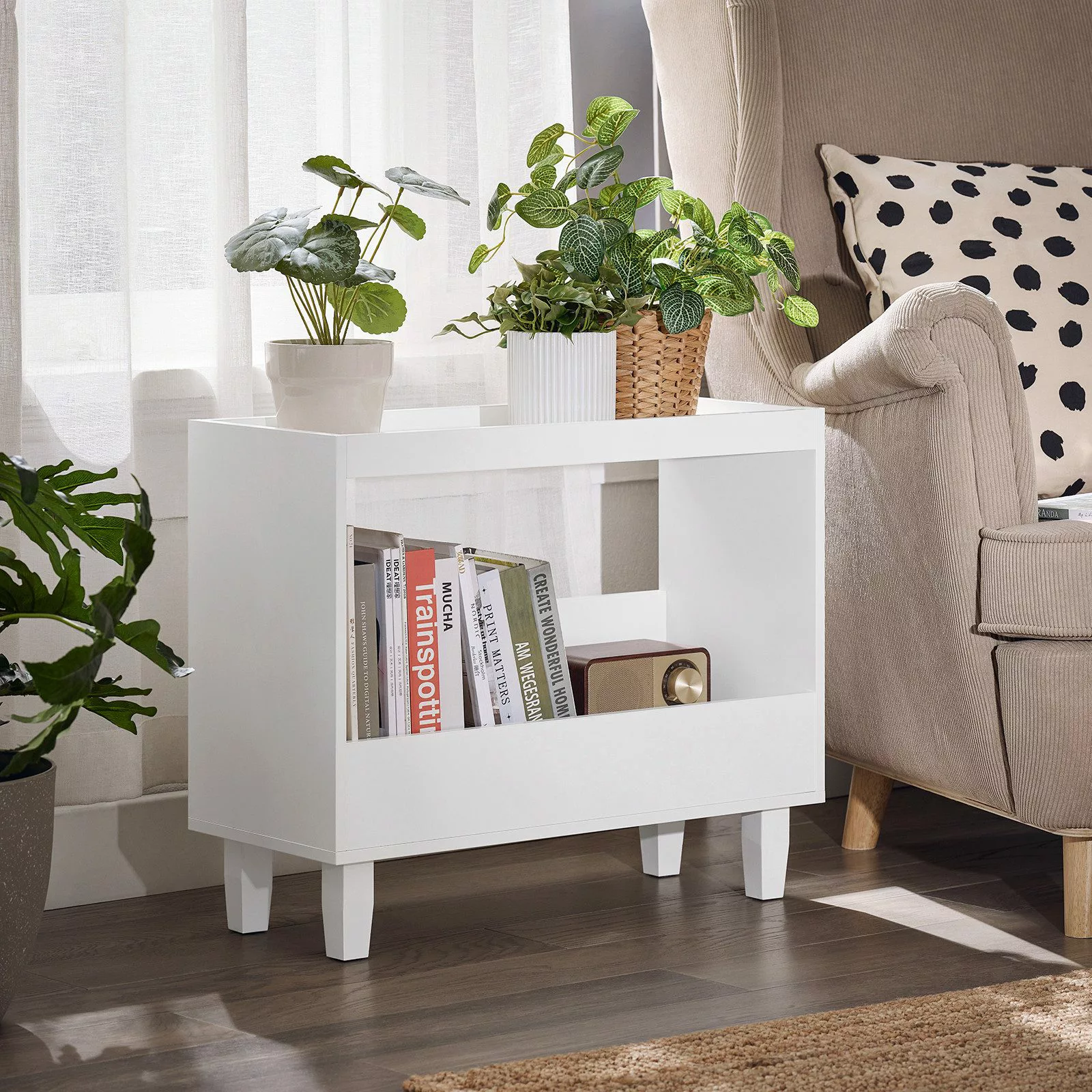SoBuy Beistelltisch mit 2 Ablagen Couchtisch für Wohnzimmer Weiß FBT147-W günstig online kaufen