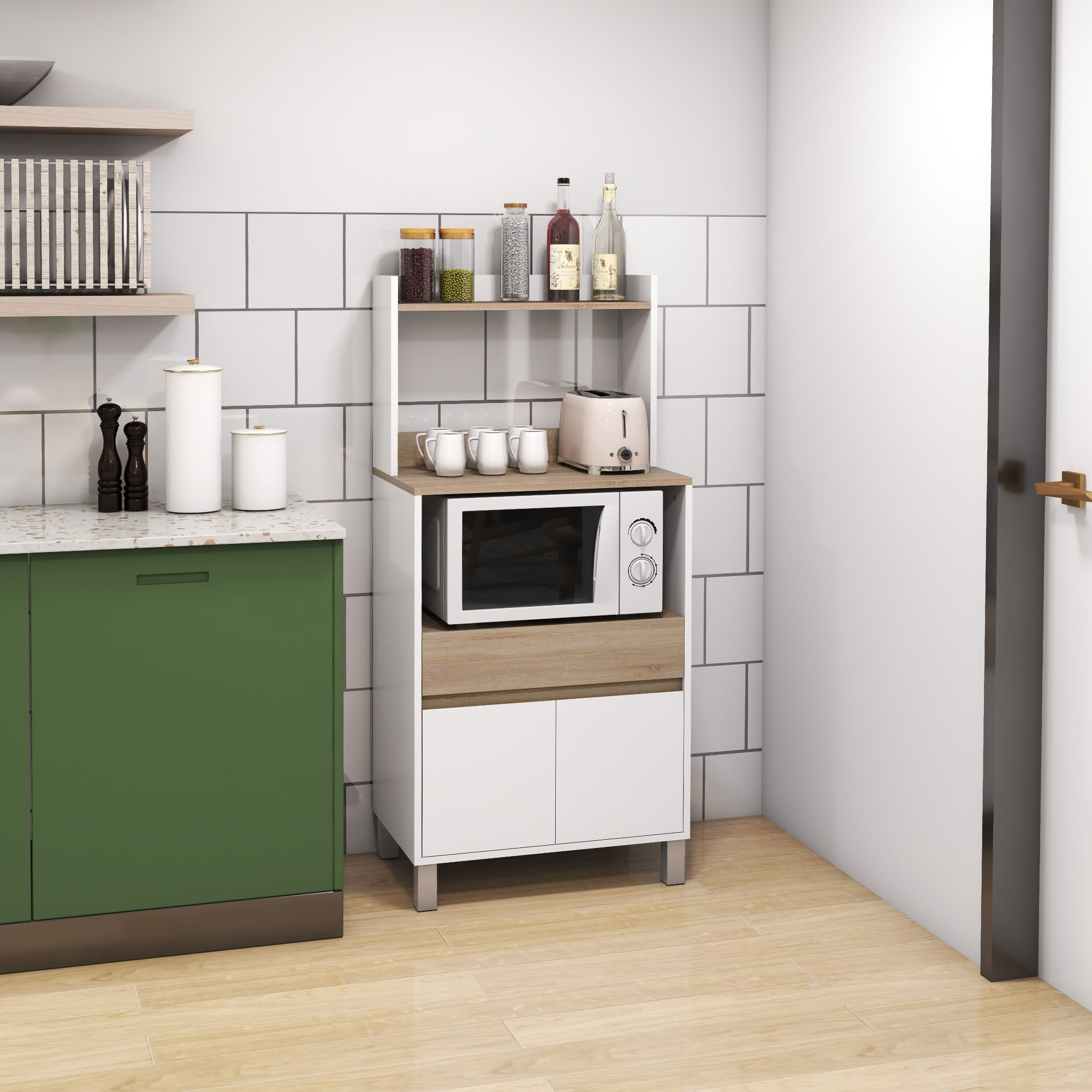 HOMCOM Mikrowellenmöbel, Küchenbuffet mit Schrank-Schublade-Regal, Mikrowel günstig online kaufen