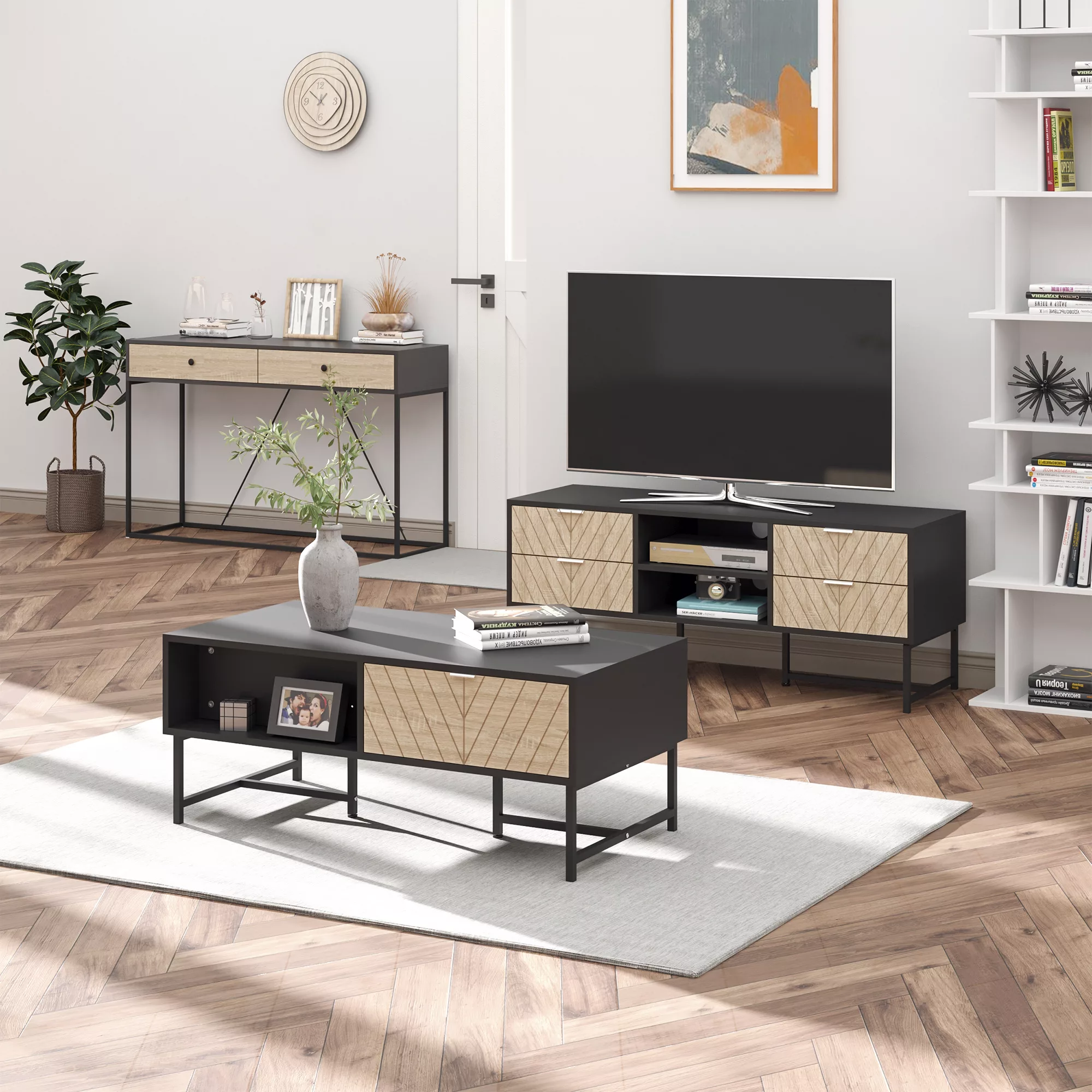 HOMCOM Konsolentisch Eingangstisch Modern für Wohnzimmer 2 Schubladen Metal günstig online kaufen
