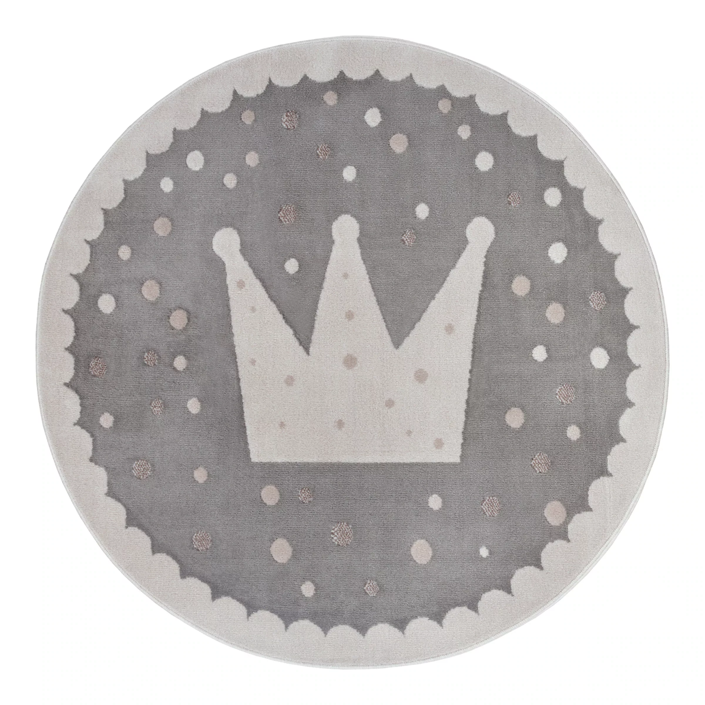 Kids Rug Round Crown D140cm Grey Cream günstig online kaufen
