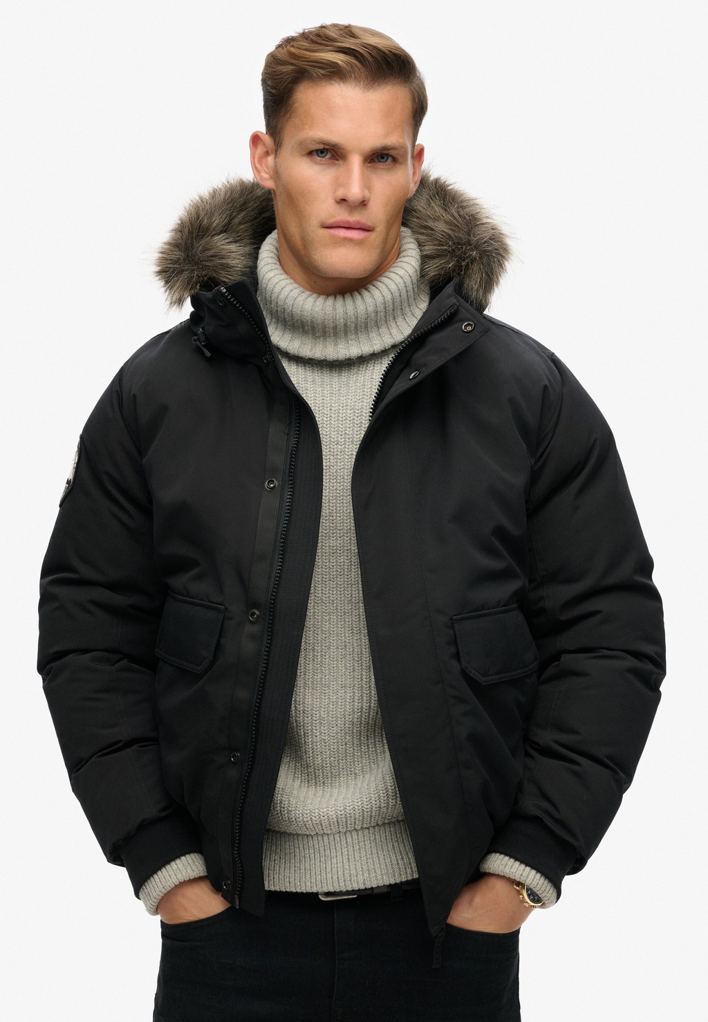 Superdry Steppjacke "EVEREST FAUX FUR BOMBER JACKET", mit Kapuze günstig online kaufen