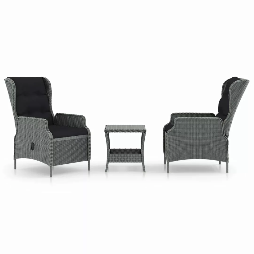 3-tlg. Garten-lounge-set Mit Auflagen Poly Rattan Hellgrau günstig online kaufen