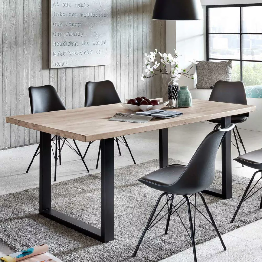 Tisch Esszimmer 160x90 aus Eiche Massivholz Eisen günstig online kaufen