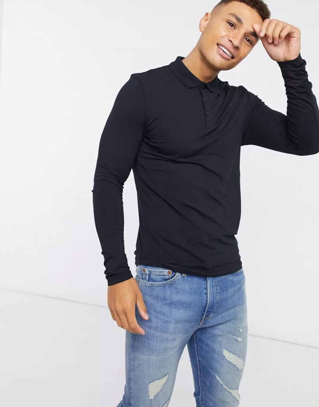 ASOS DESIGN – Muskel-Polohemd in Schwarz günstig online kaufen