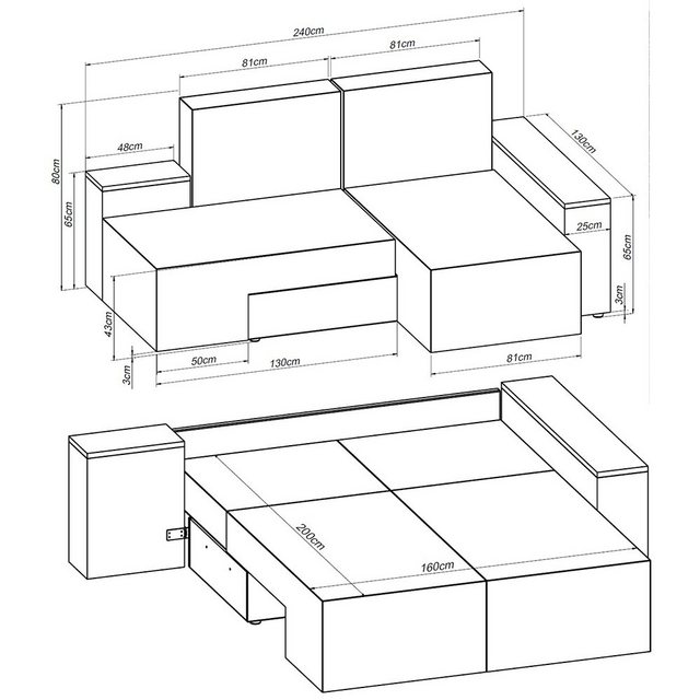 VitaliSpa® Ecksofa, Grau/Grau, 160 x 240 cm Rechte Ecke, mit Bettfunktion günstig online kaufen