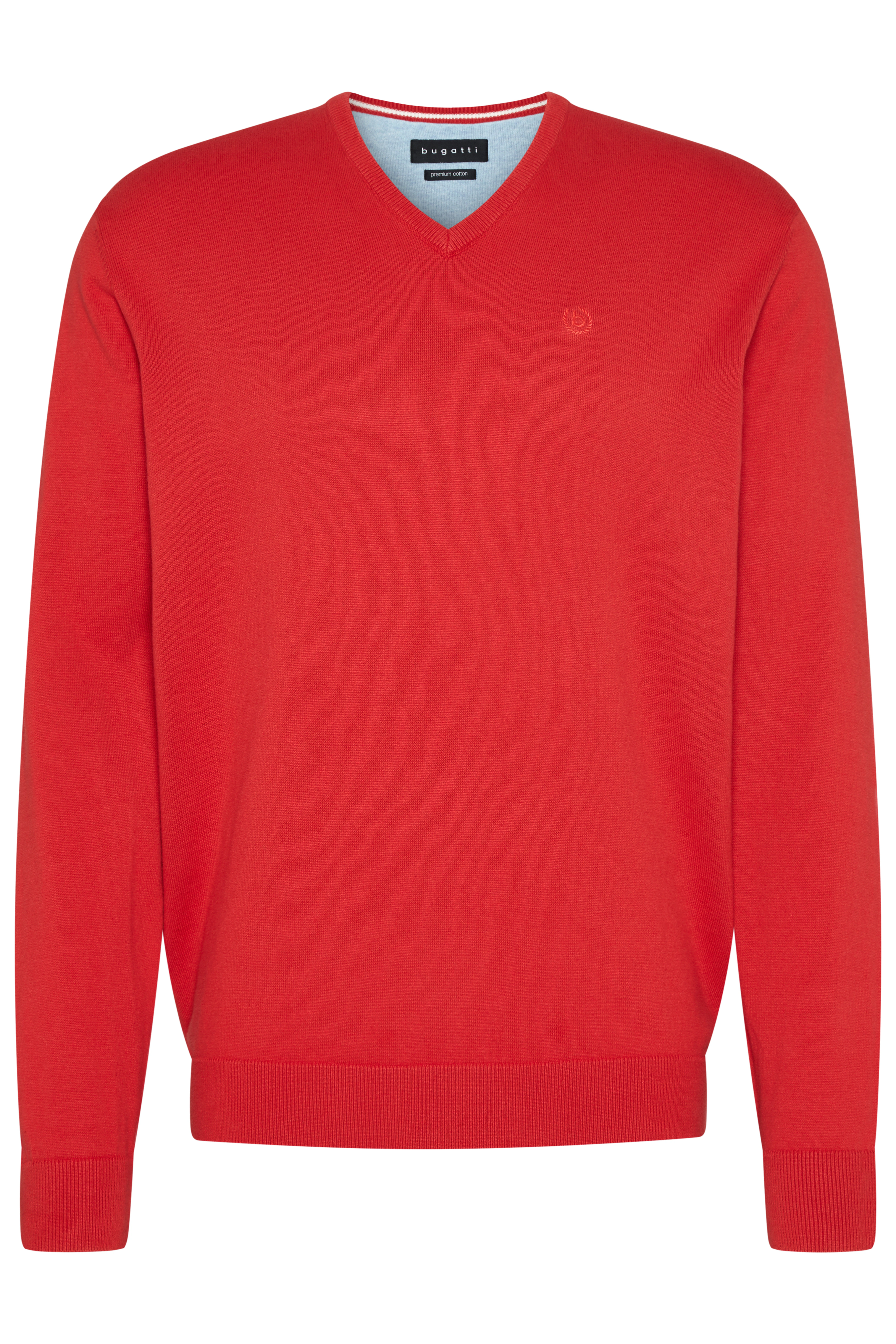 bugatti V-Ausschnitt-Pullover aus atmungsaktiver Baumwolle und mit Logo-Sti günstig online kaufen