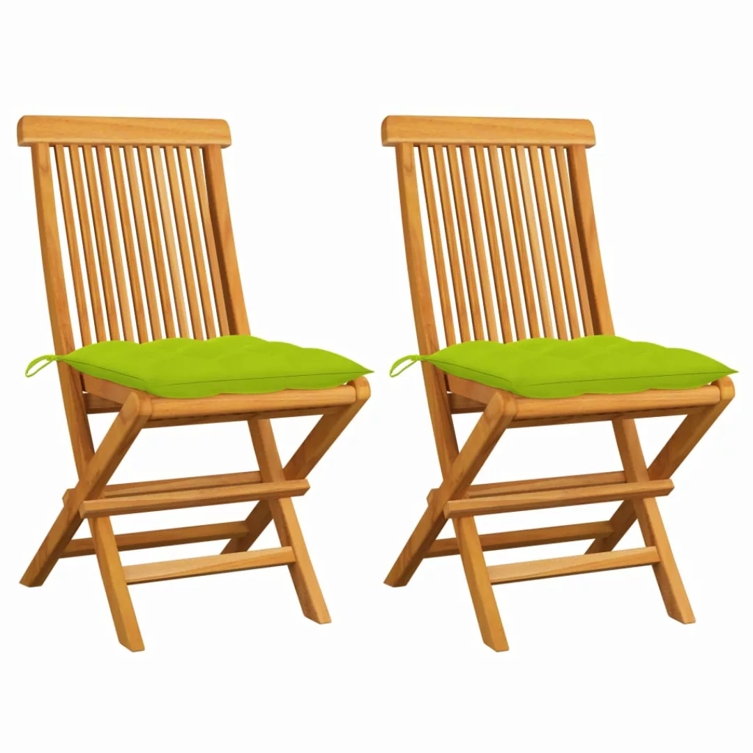 Gartenstühle Mit Hellgrünen Kissen 2 Stk. Massivholz Teak günstig online kaufen
