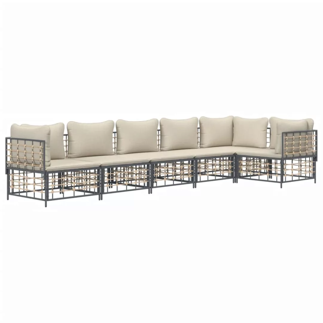Vidaxl 6-tlg. Garten-lounge-set Mit Kissen Anthrazit Poly Rattan günstig online kaufen
