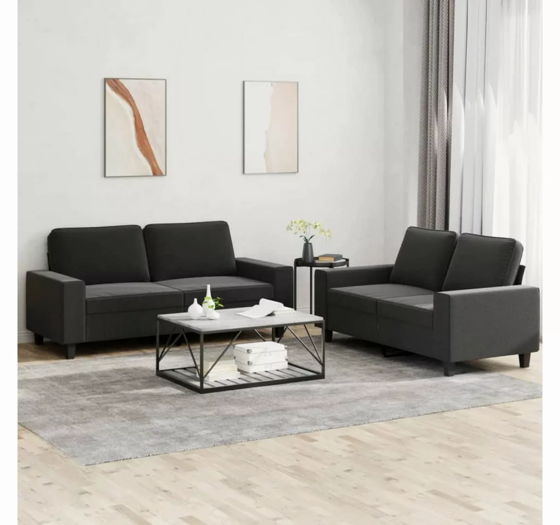 vidaXL Sofa Sofagarnitur Set mit Kissen Stoff, 2-tlg., Schwarz günstig online kaufen