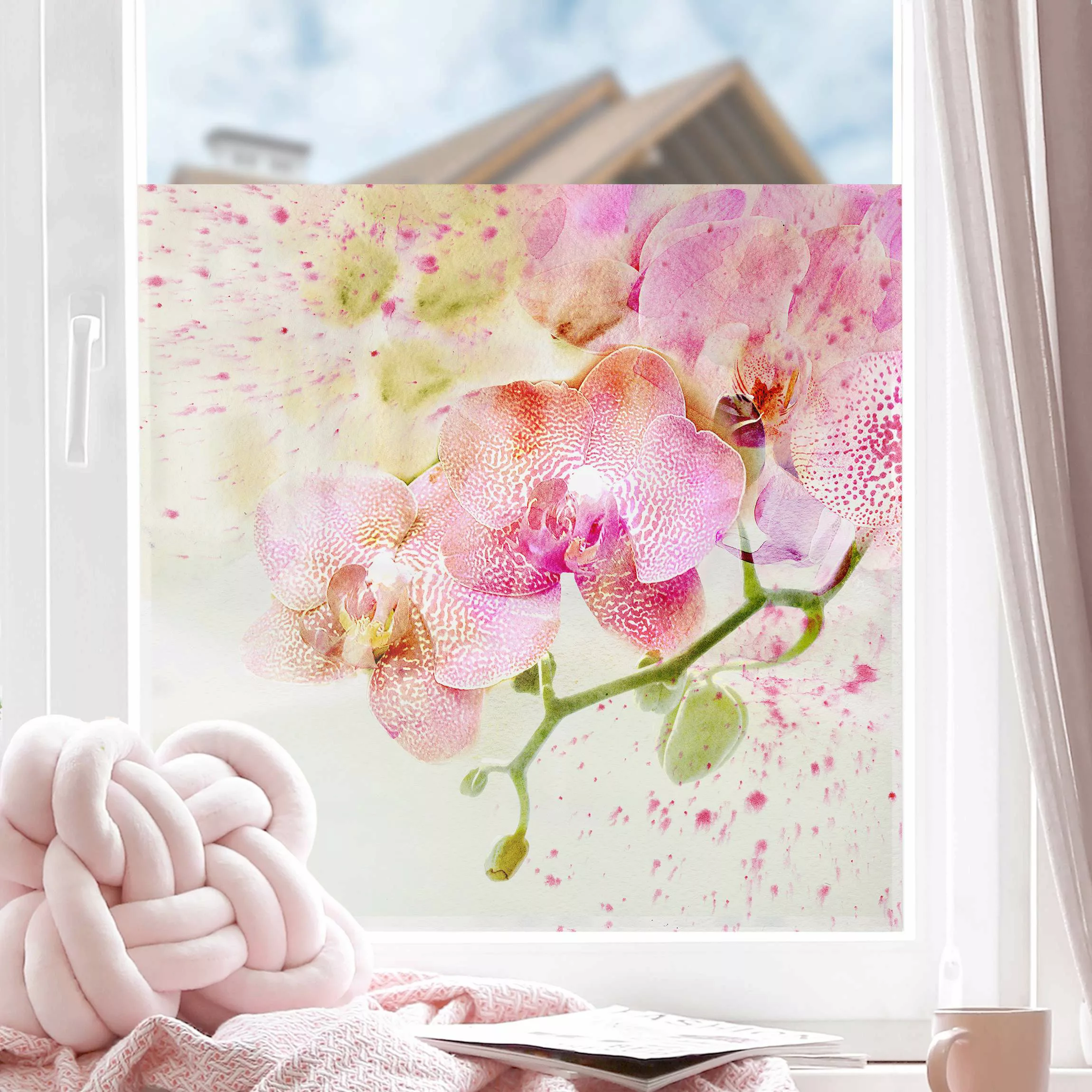 Fensterfolie Aquarell Blumen Orchideen günstig online kaufen