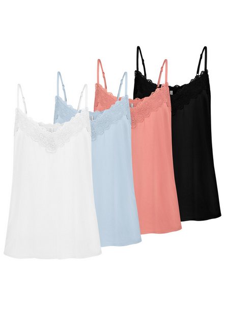 Fresh Made Shirttop 4er-Pack Camisole Top mit Spaghettiträger und Spitzenbe günstig online kaufen