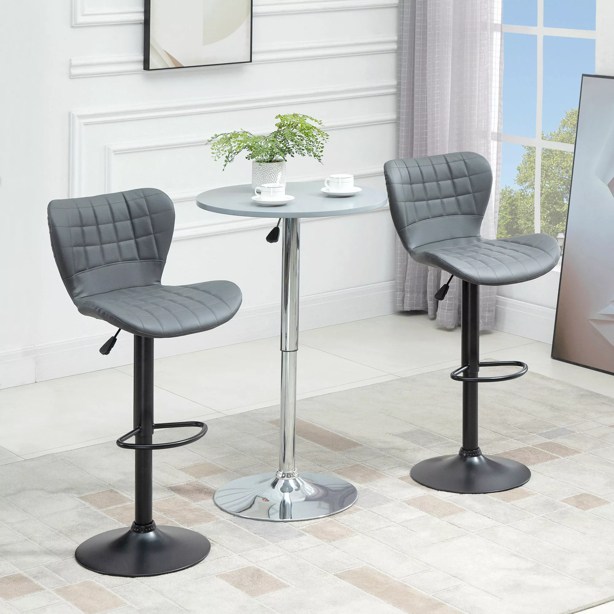 HOMCOM Barhocker 2er-Set mit Rückenlehne und Fußstütze, höhenverstellbar, r günstig online kaufen