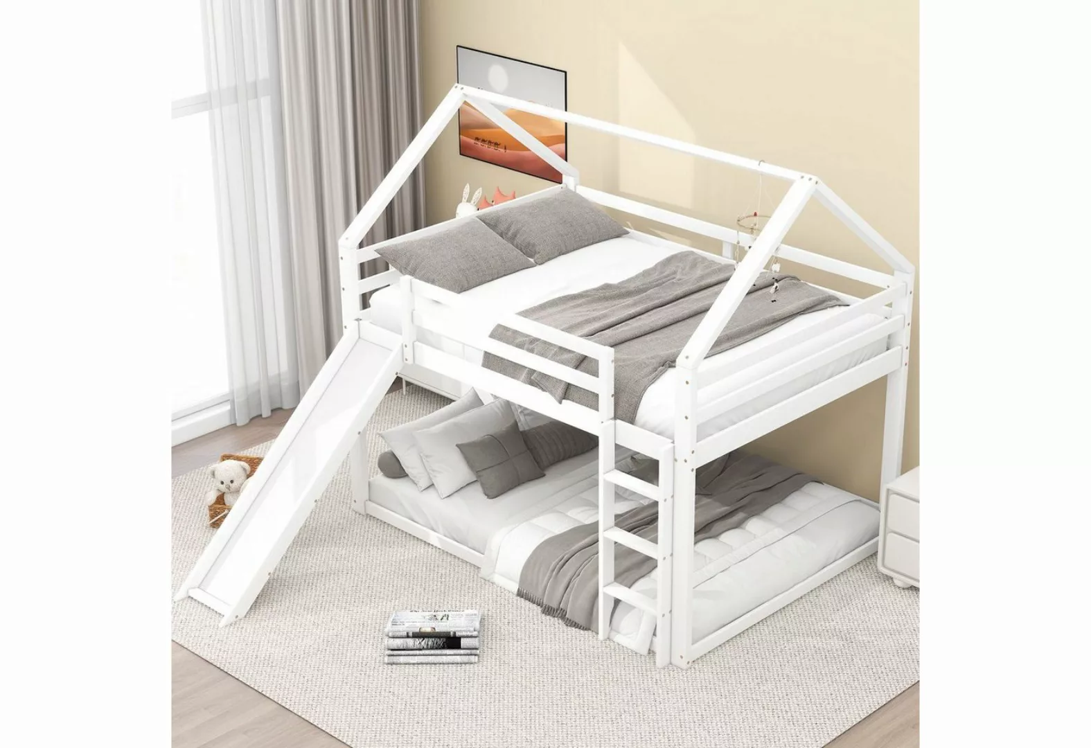 REDOM Etagenbett Hausbett Etagenbett (Weiß, 140x200cm, mit Rutsche und Leit günstig online kaufen