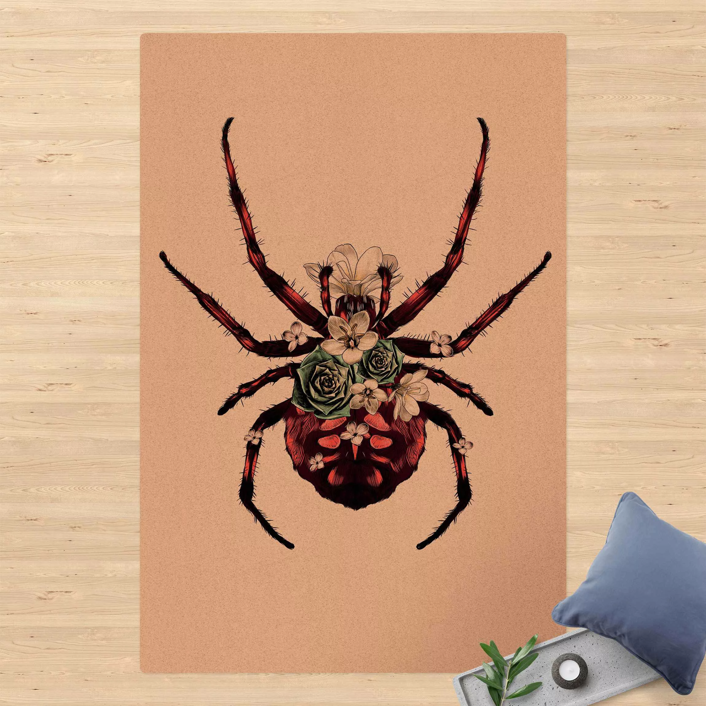 Kork-Teppich Illustration florale Spinne günstig online kaufen