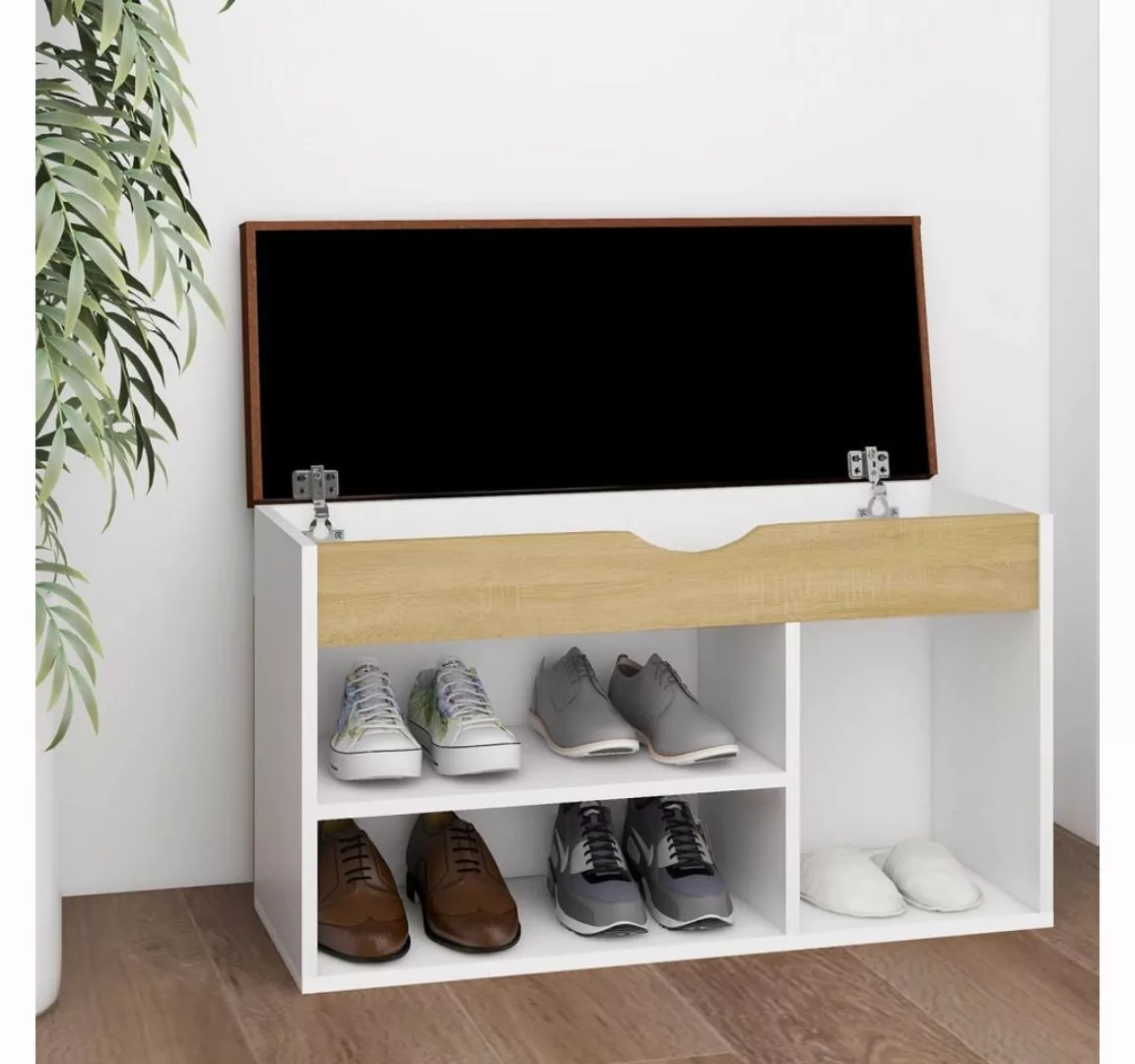 Schuhbank Mit Kissen Weiß & Sonoma-eiche 80x30x47 Cm Spanplatte günstig online kaufen