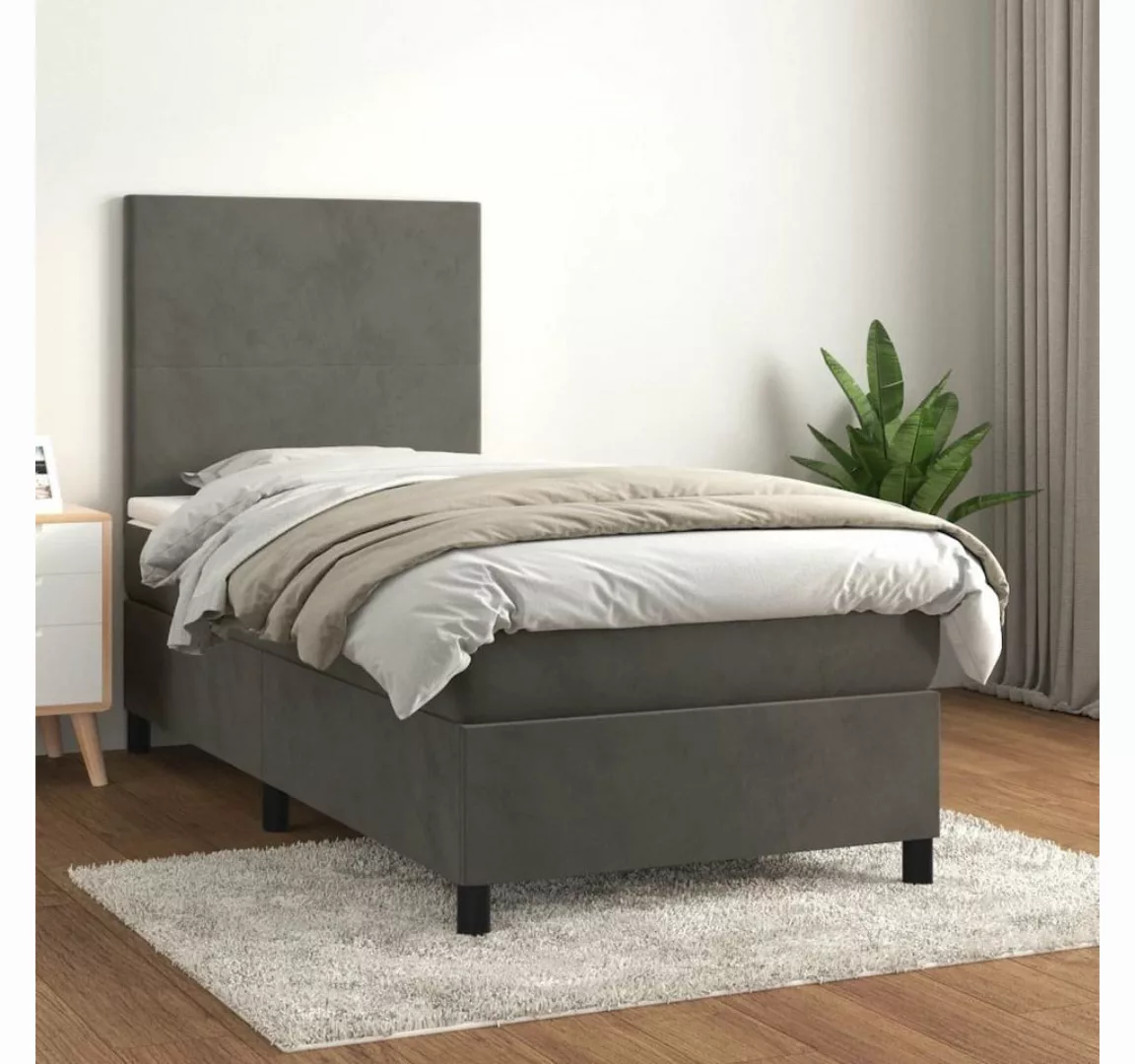 furnicato Bett Boxspringbett mit Matratze Dunkelgrau 80x200 cm Samt günstig online kaufen