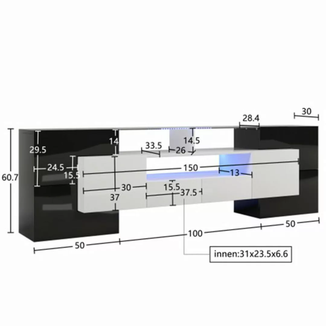 XDeer TV-Schrank TV-Schrank, TV Board Hochglanz, Sideboard 200 cm, LED-Bele günstig online kaufen