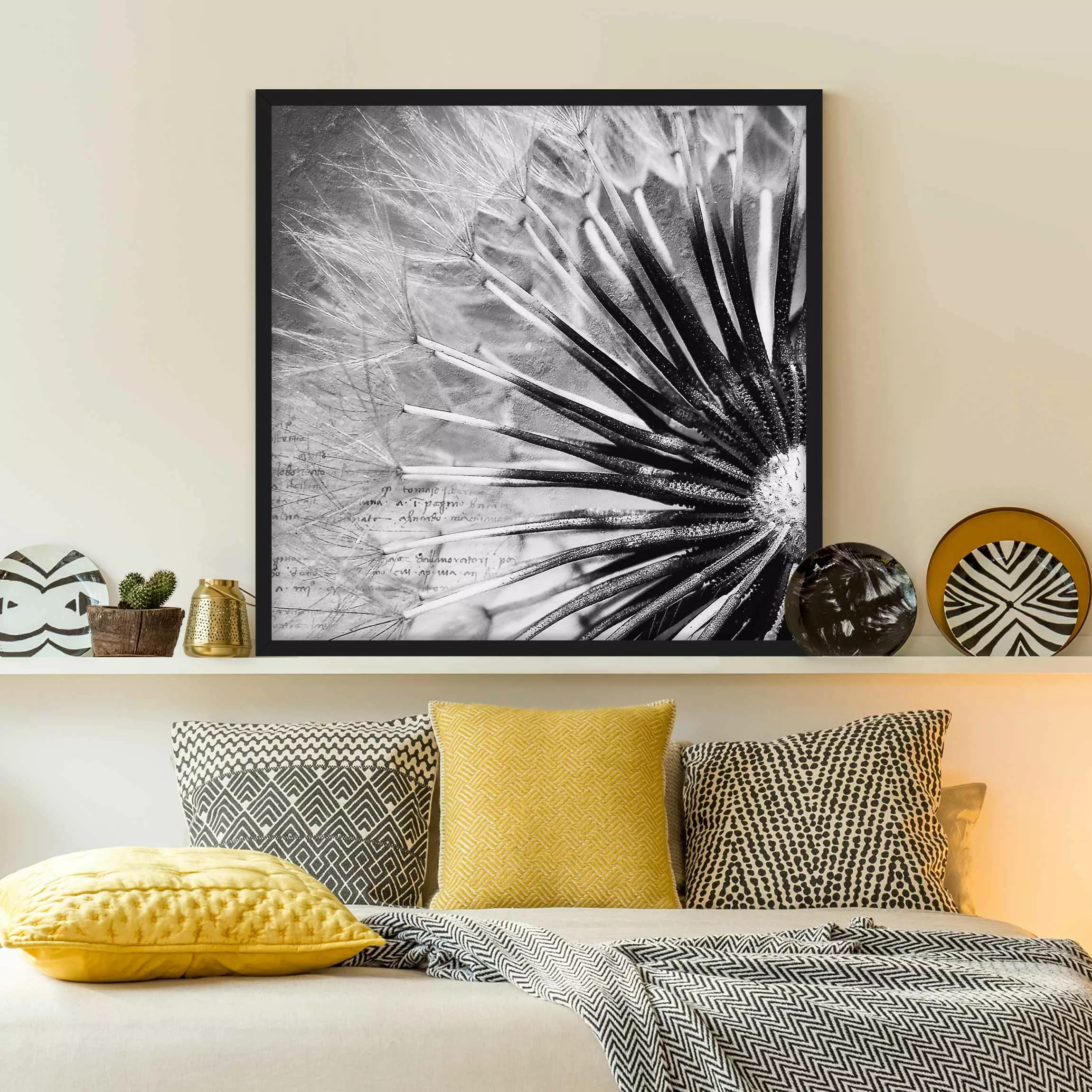 Bild mit Rahmen Blumen - Quadrat Pusteblume Schwarz & Weiß günstig online kaufen