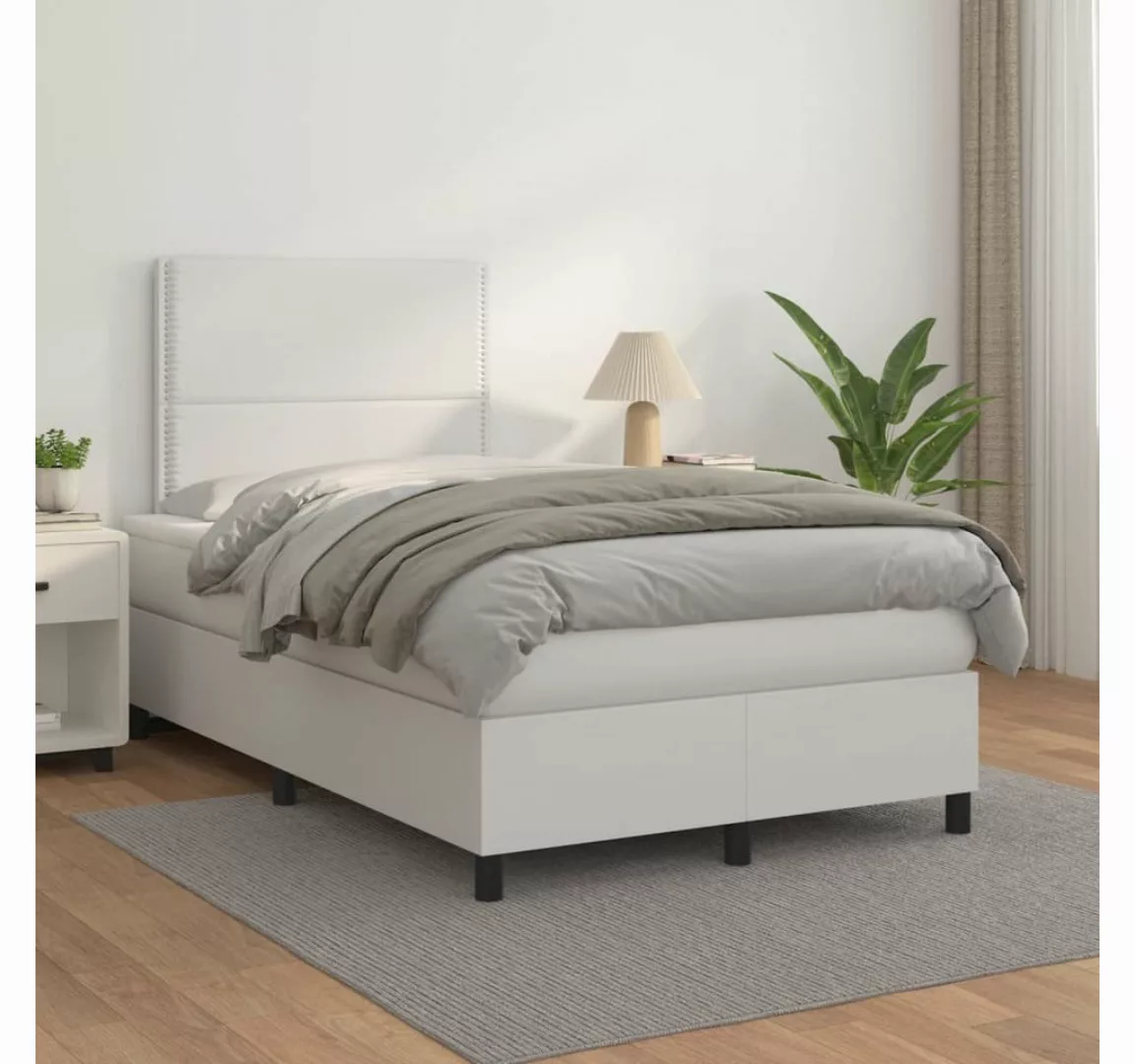 vidaXL Boxspringbett, Boxspringbett mit Matratze Weiß 120x200 cm Kunstleder günstig online kaufen