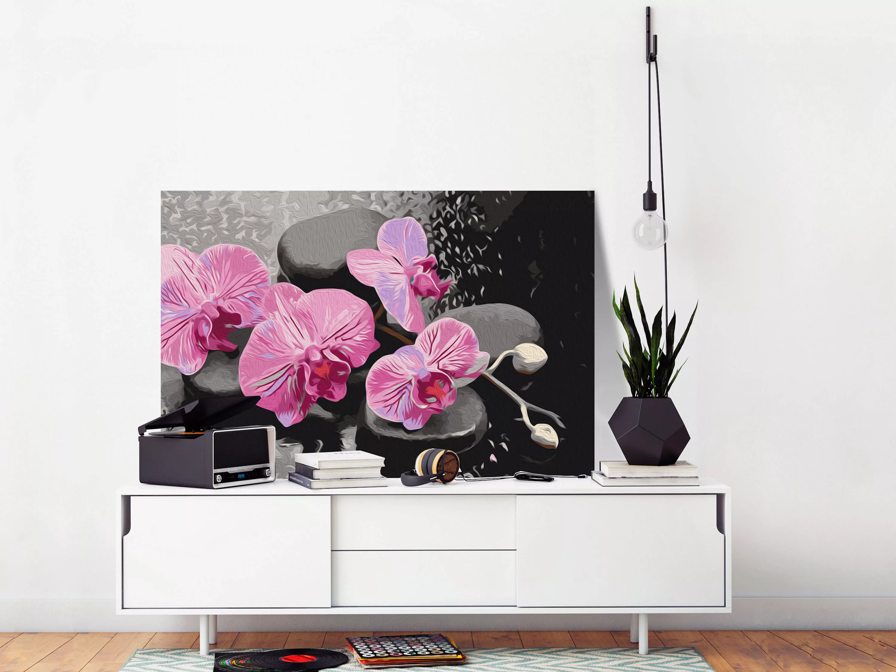 Malen Nach Zahlen - Orchidee Mit Zen Steinen (schwarzer Hintergrund) günstig online kaufen