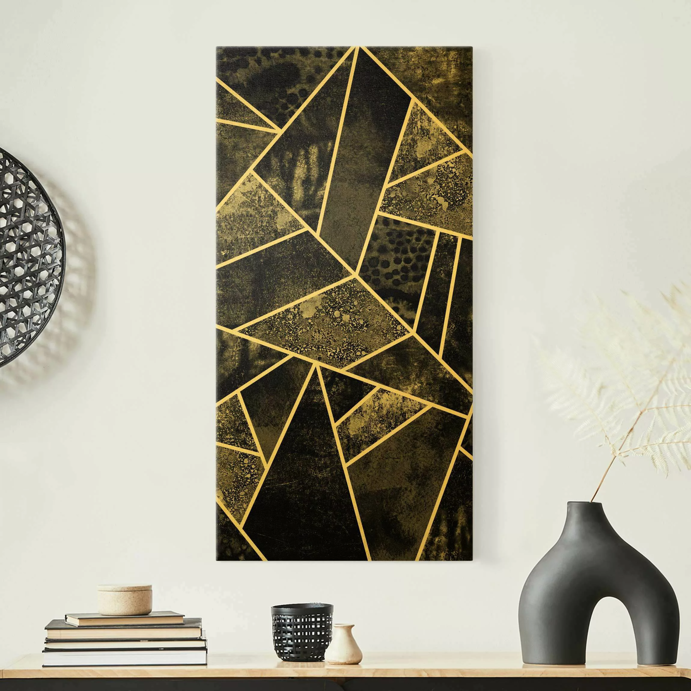 Leinwandbild Gold Goldene Geometrie - Graue Dreiecke günstig online kaufen