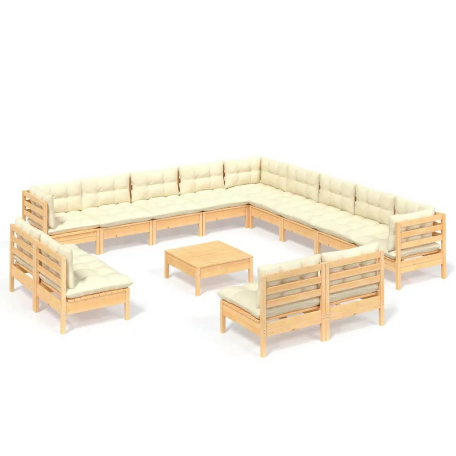 vidaXL 14-tlg Garten-Lounge-Set mit Creme Kissen Massivholz Kiefer Modell 1 günstig online kaufen