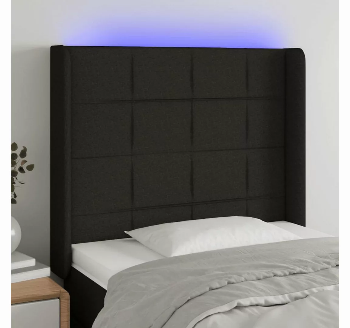 vidaXL Bett, LED Kopfteil Schwarz 93x16x118/128 cm Stoff günstig online kaufen