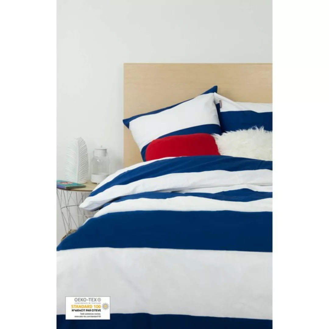 Bettbezug + 2 Kissenbezüge Aus Bio-baumwolle Marineblau Und Weiß 240 x 260 günstig online kaufen