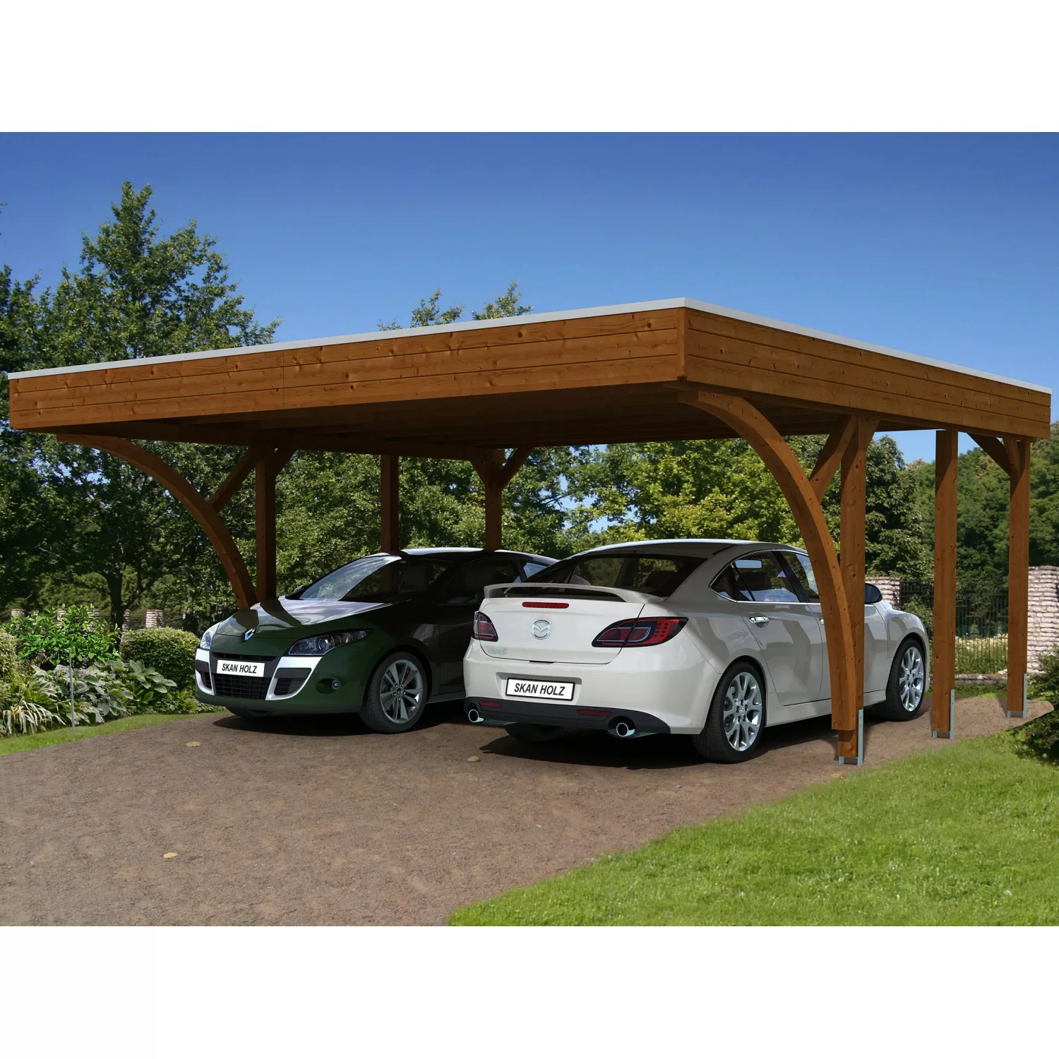 Skan Holz Carport Friesland Set 8 557 cm x 555 cm Nussbaum günstig online kaufen