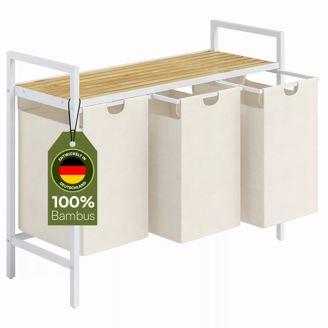 STEELSØN Ausziehwäschekorb Rigil (weiß mit Bambus-Ablage), günstig online kaufen