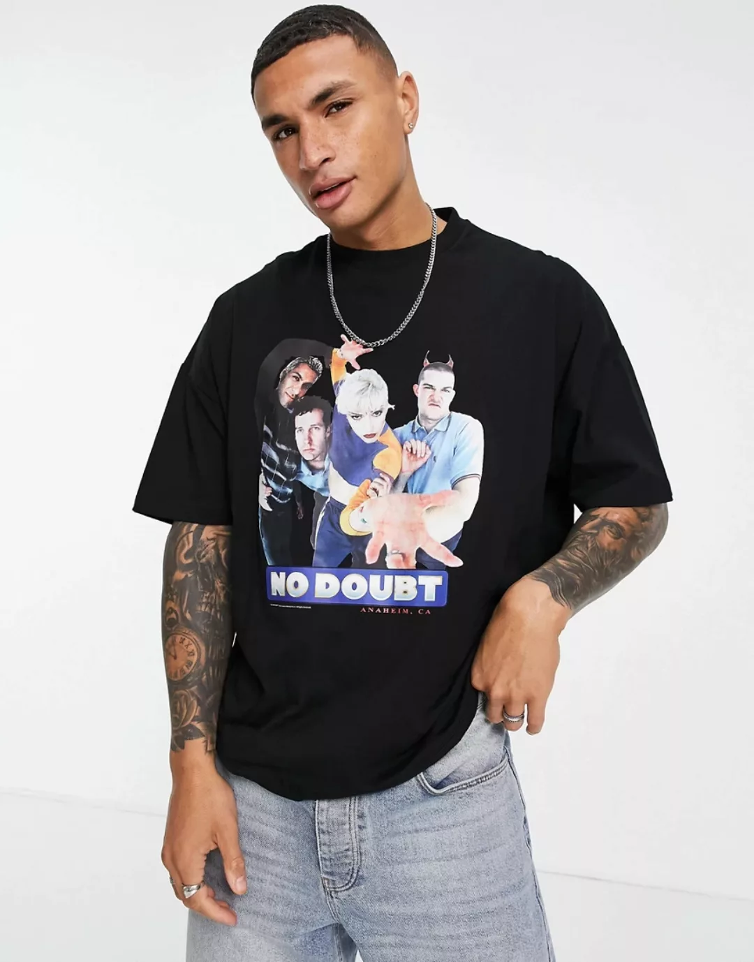 ASOS DESIGN – No Doubt – Oversize-T-Shirt mit Print auf der Brust in Schwar günstig online kaufen