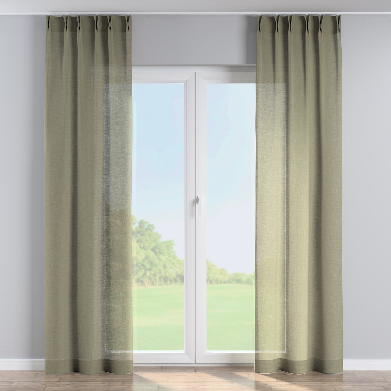 Vorhang mit flämischen 2-er Falten, olivgrün, Sensual Premium (144-43) günstig online kaufen