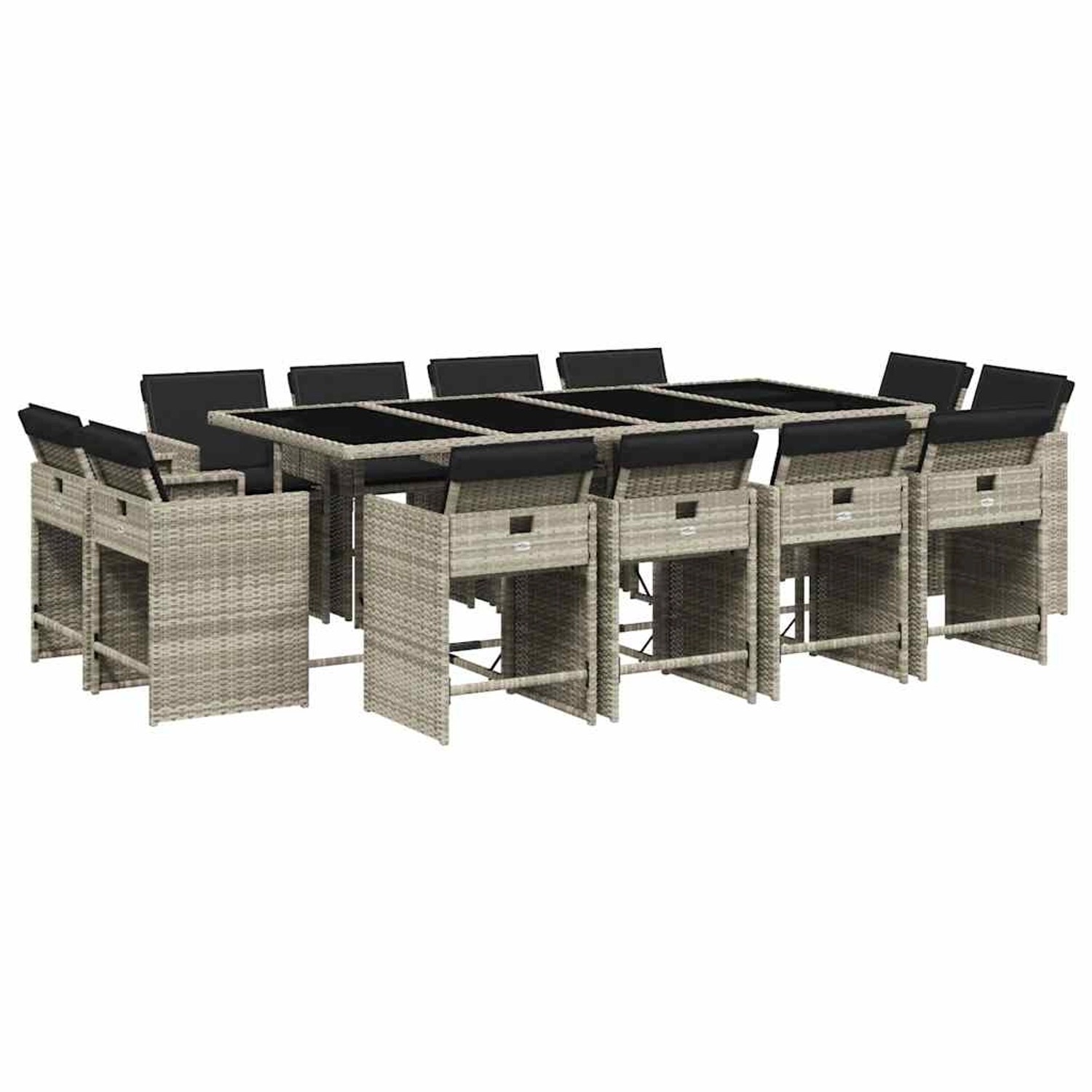 vidaXL 13-Tlg Garten-Essgruppe mit Kissen Hellgrau Poly Rattan 3211223 günstig online kaufen
