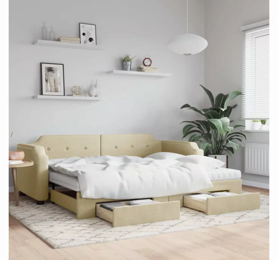 vidaXL Gästebett Gästebett Tagesbett Ausziehbar mit Schubladen Creme 90x200 günstig online kaufen