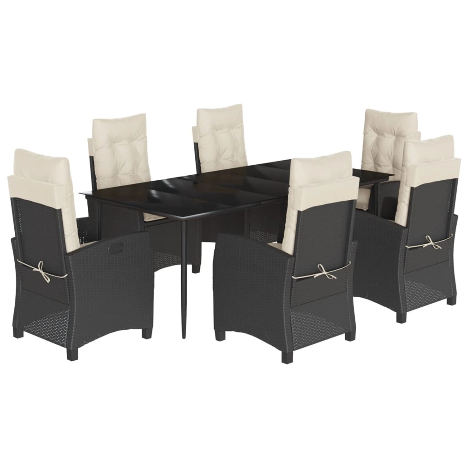vidaXL 7-Tlg Garten-Essgruppe mit Kissen Schwarz Poly Rattan 3212729 günstig online kaufen