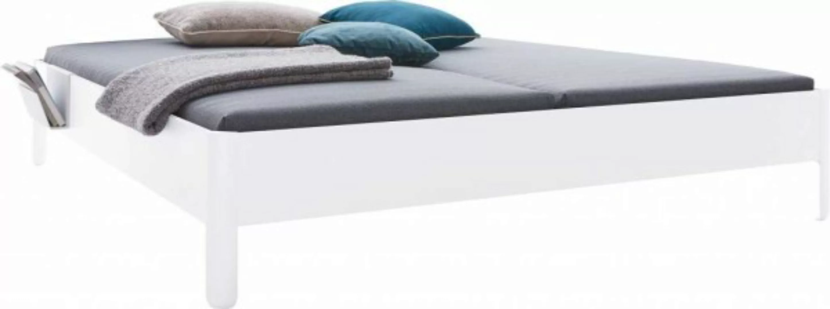NAIT Doppelbett farbig lackiert Reinweiß 160 x 210cm Ohne Kopfteil günstig online kaufen