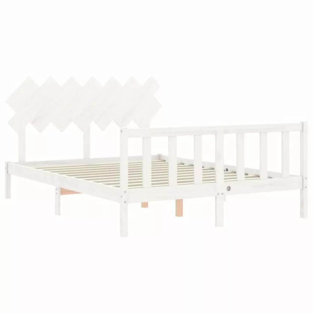 vidaXL Bettgestell Massivholzbett mit Kopfteil Weiß 140x200 cm Bett Bettges günstig online kaufen