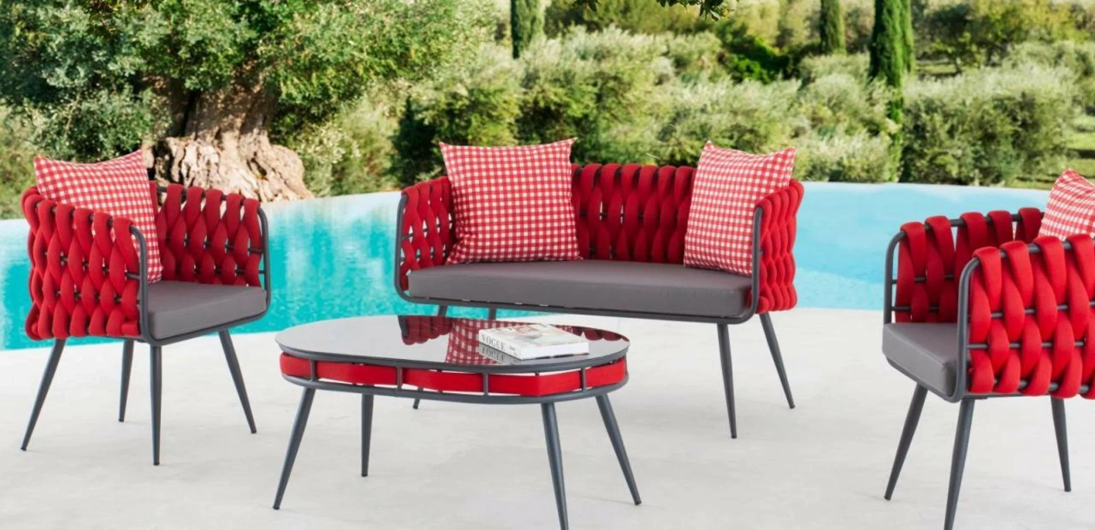 JVmoebel Sofa Rote Garten Garnitur Luxus Sitzmöbel Tisch Sofa Terrassen Cou günstig online kaufen