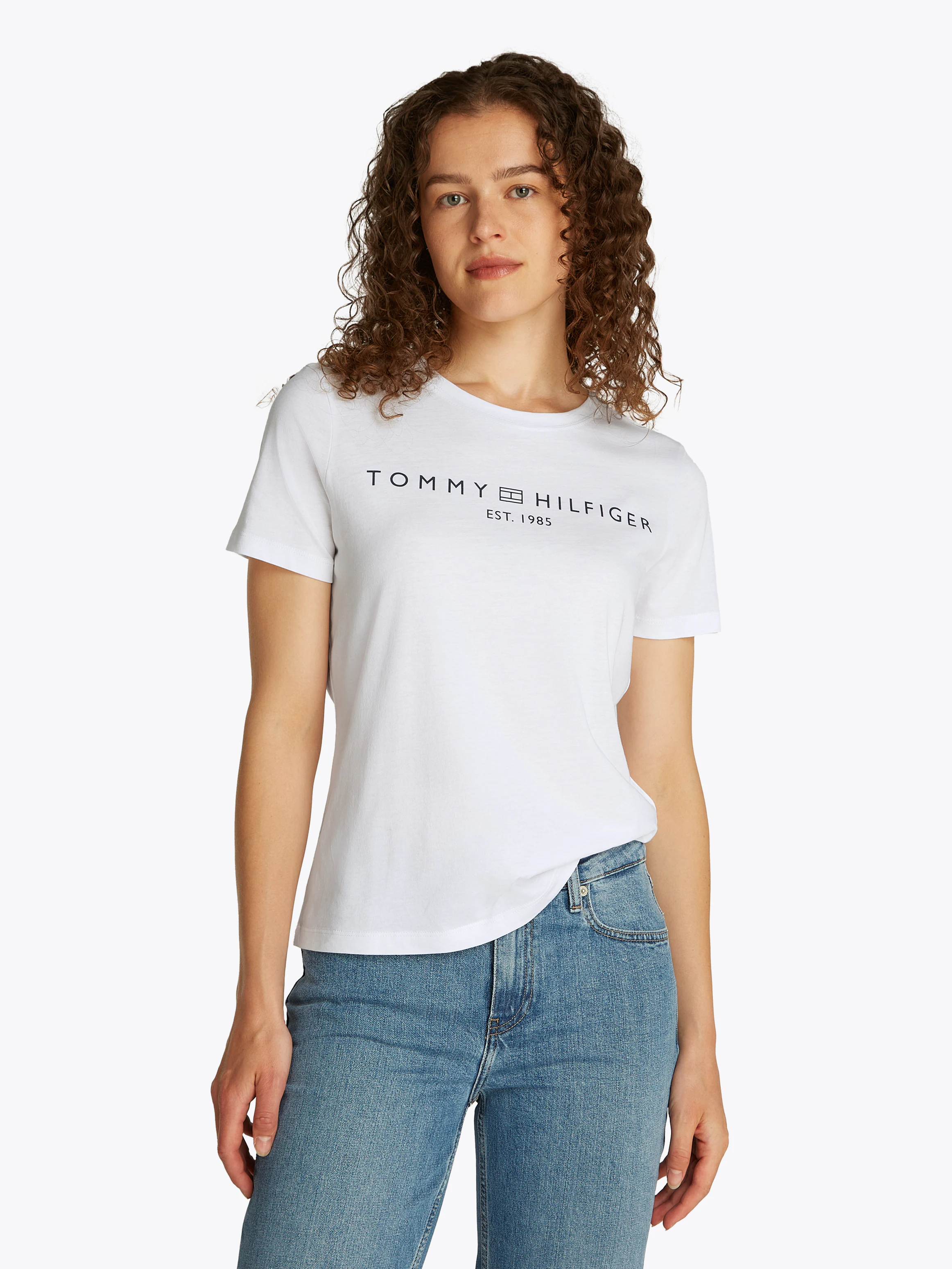 Tommy Hilfiger T-Shirt "REG CORP LOGO C-NK mit Logoschriftzug und Stickerei günstig online kaufen