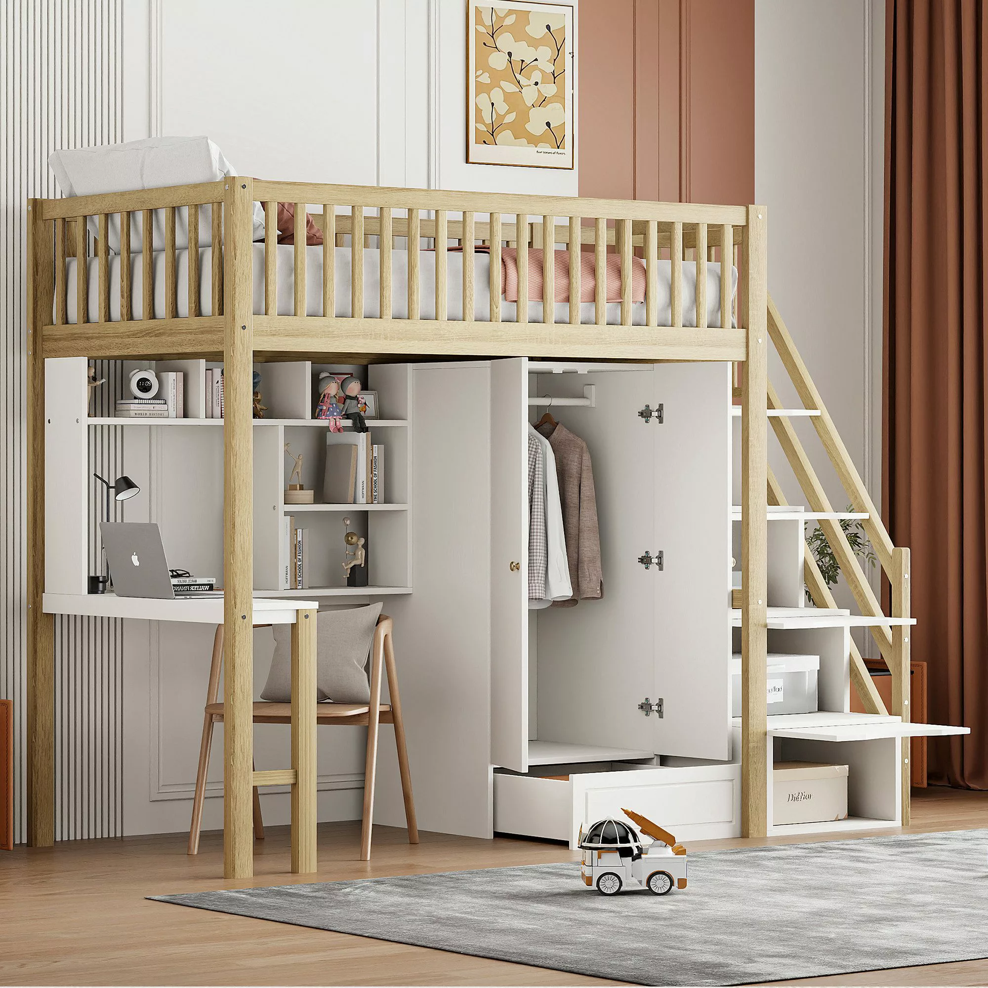 REDOM Kinderbett mit großem Kleiderschrank Regal günstig online kaufen