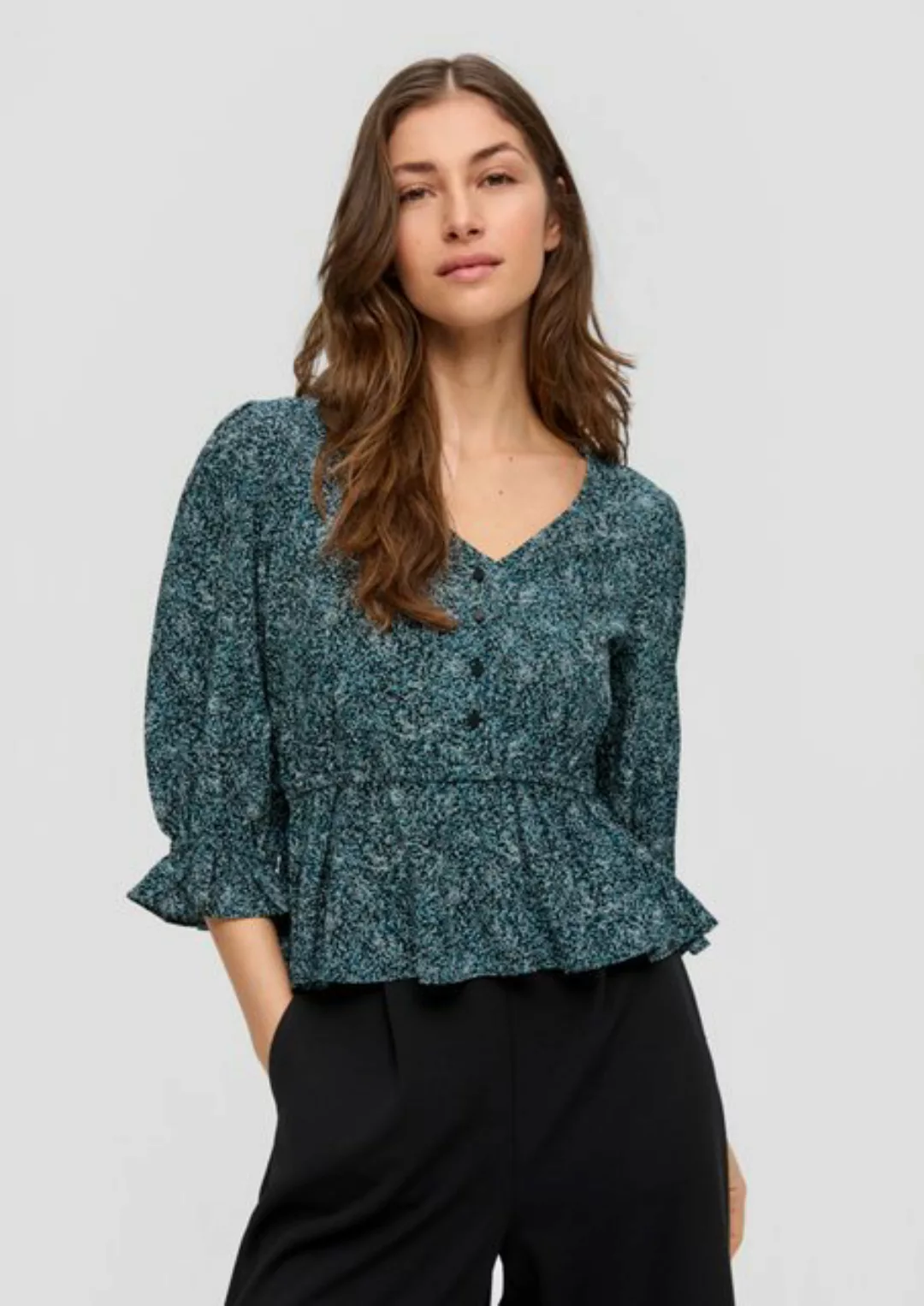 QS Langarmbluse Bluse mit All-over-Muster Gummizug günstig online kaufen