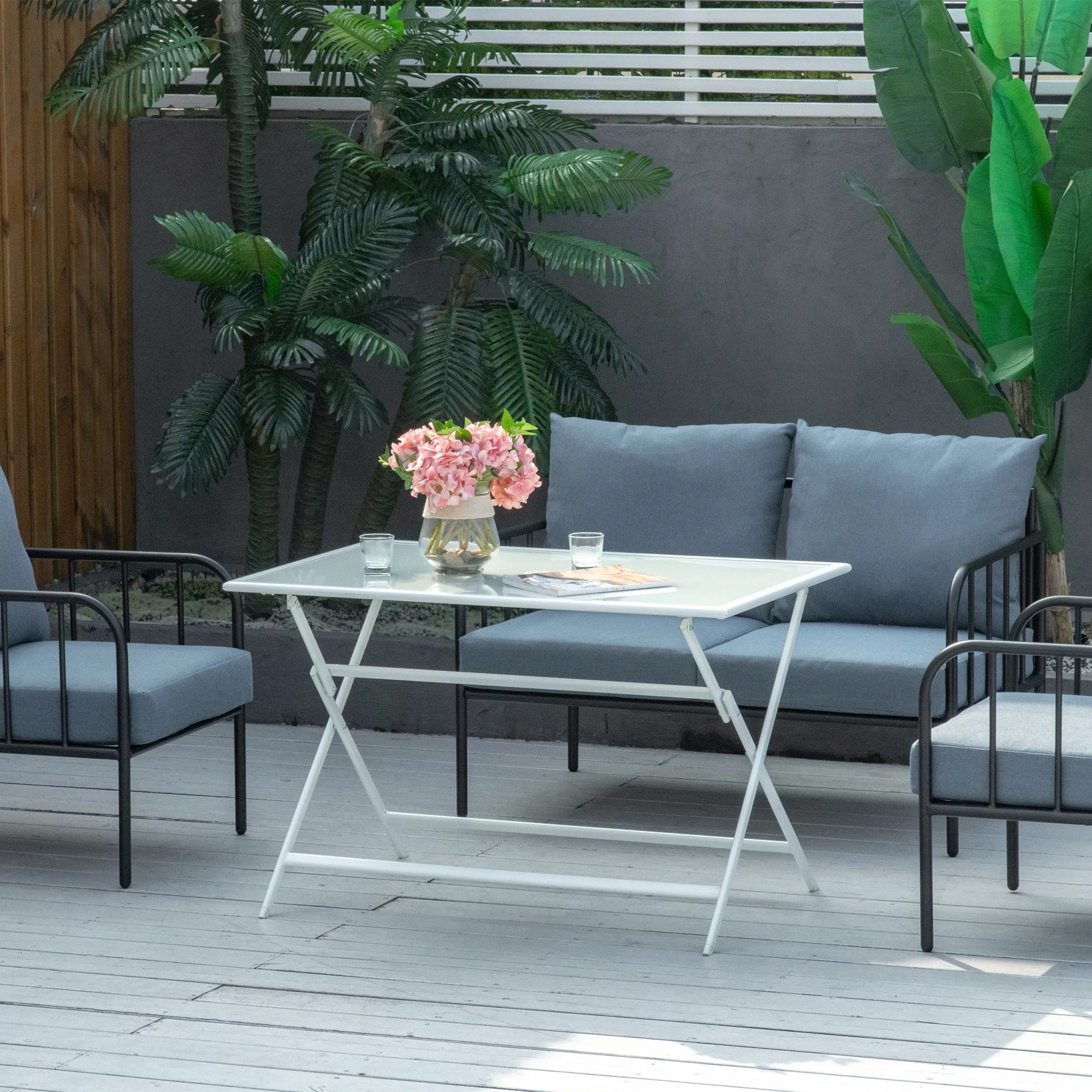 Outsunny Klapptisch Gartentisch Schirmloch Falttisch Beistelltisch Balkonti günstig online kaufen
