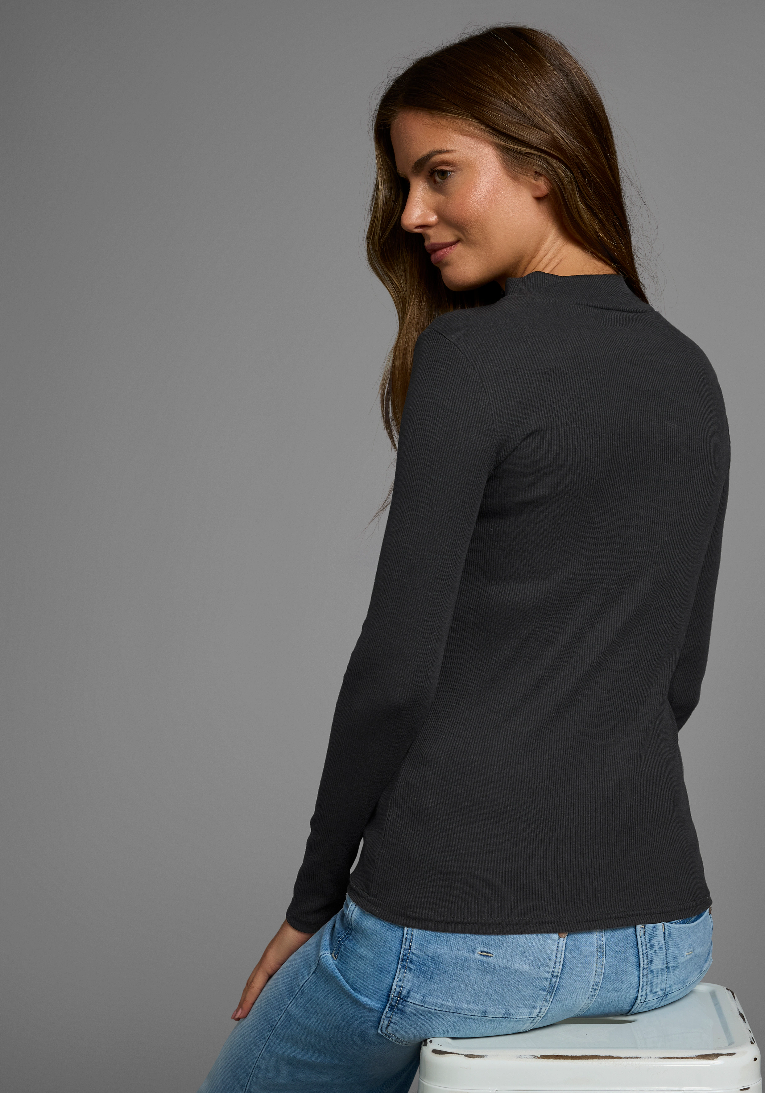 AJC Langarmshirt langärmelig, Basic-Stil, Stehkragen, ideal günstig online kaufen