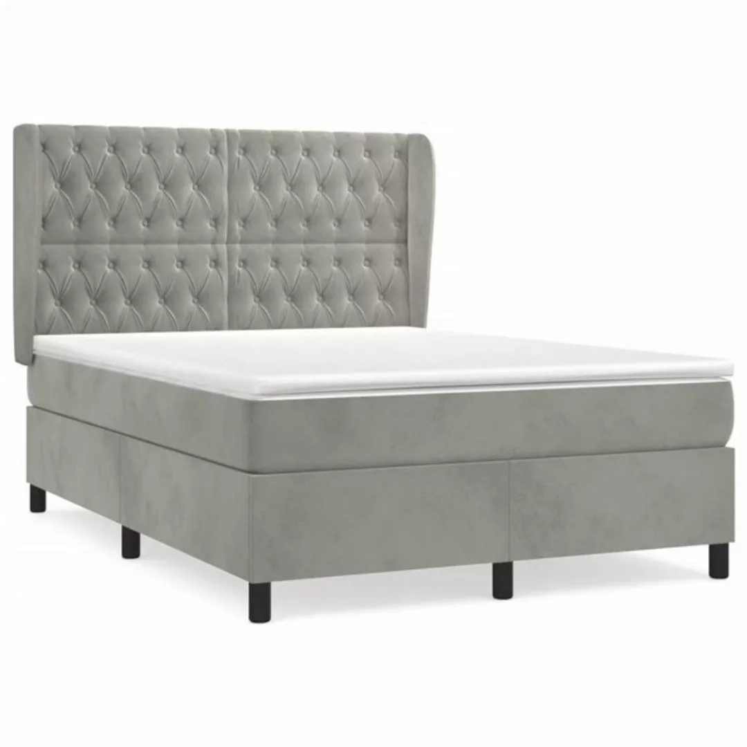 vidaXL Boxspringbett Boxspringbett mit Matratze Hellgrau 140x190 cm Samt Be günstig online kaufen