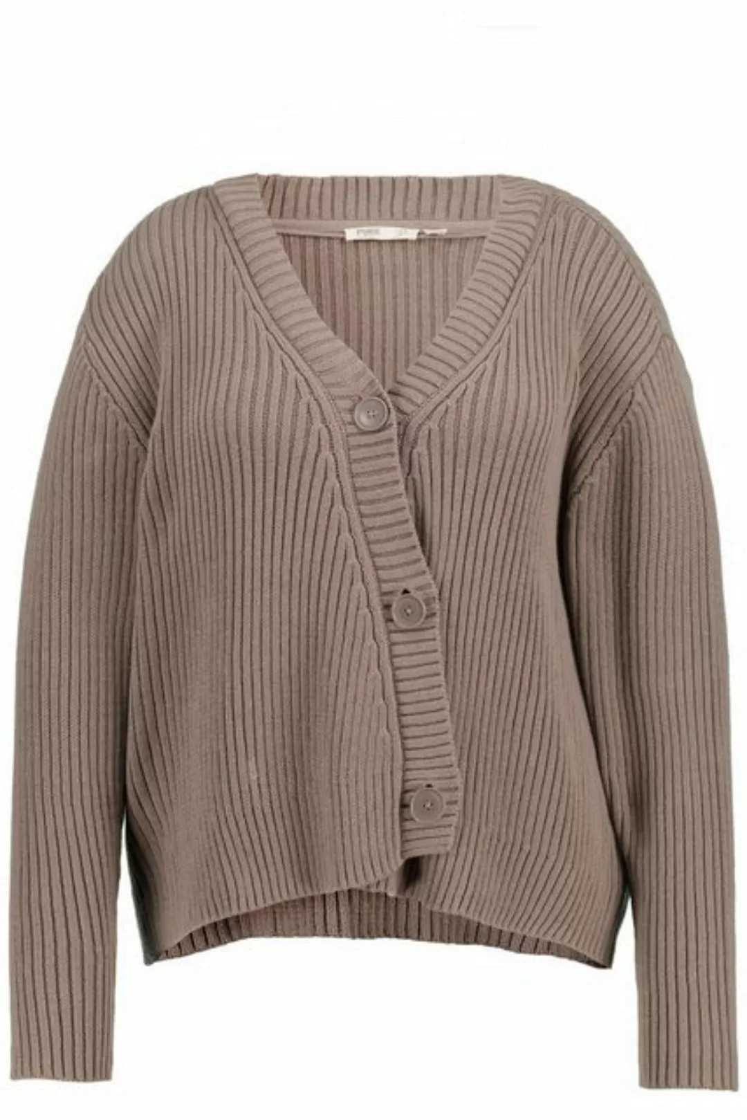 Ulla Popken Strickjacke Strickjacke Rippstrick V-Ausschnitt Biobaumwolle günstig online kaufen