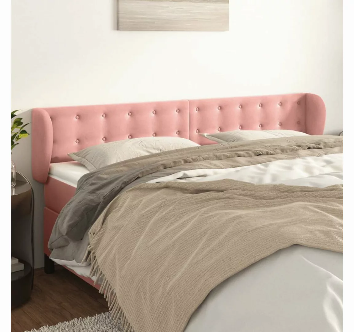 vidaXL Bett, Kopfteil mit Ohren Rosa 183x23x78/88 cm Samt günstig online kaufen