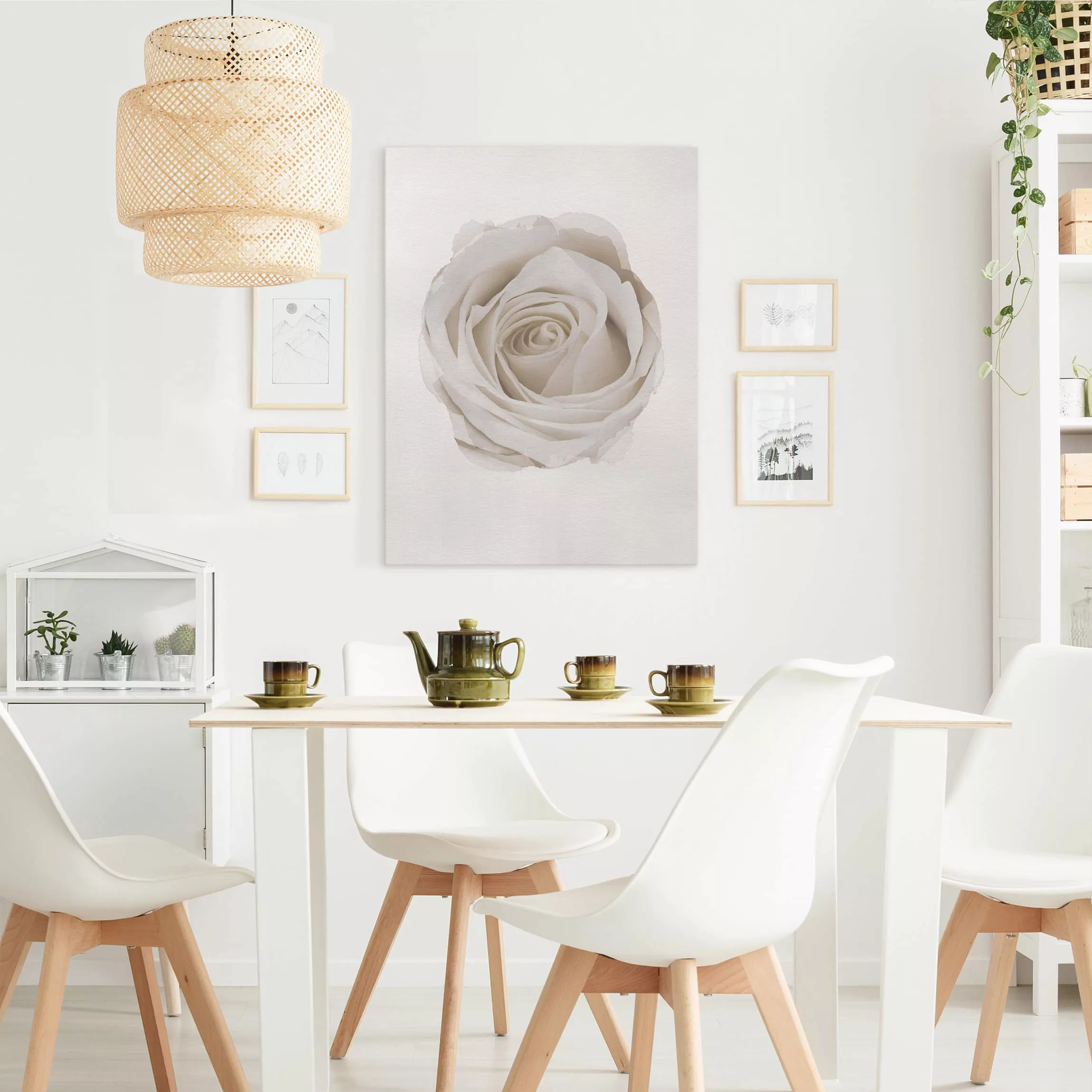 Leinwandbild Blumen - Hochformat Wasserfarben - Pretty White Rose günstig online kaufen